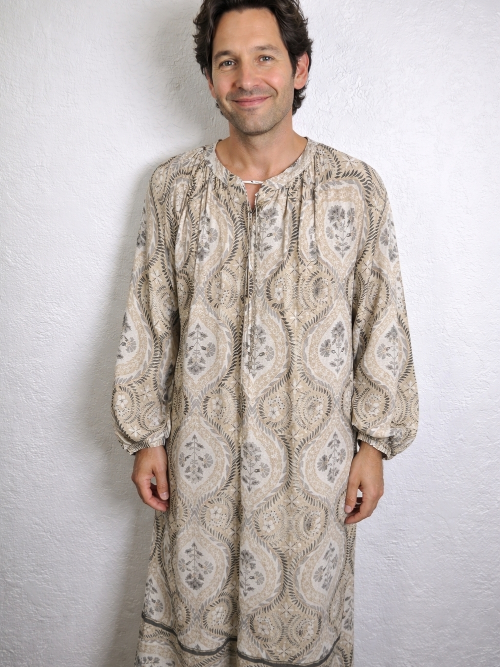 XL H&M Unisex Neutral Paisley Boho Maxi Dress - Beige Cream Pattern